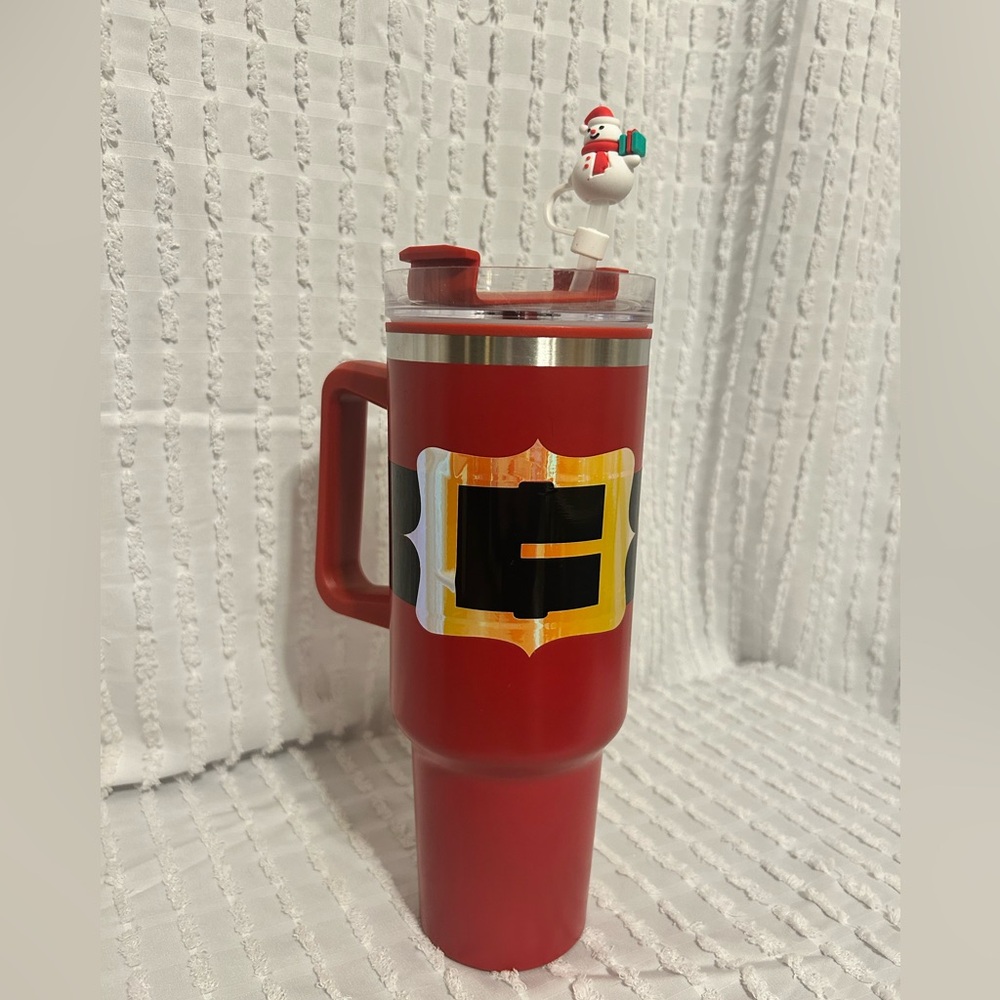 Red Santa Belt Tumbler with Straw